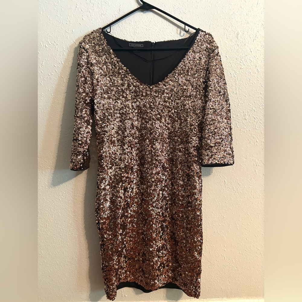 NWT | Metaphor Sequined Gold 3/4 Sleeved Dress
